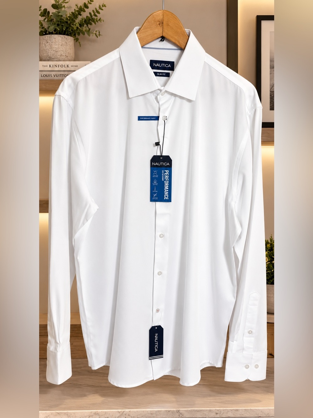 Nautica White Performance Long-Sleeve Dress Shirt